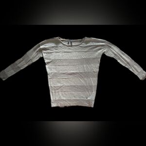 Guess Sweater Womens Small Beige Sparkle‎ Striped Long Sleeve Pullover